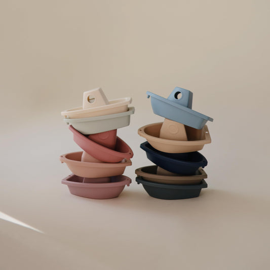 Mushie Stackable Bath Boats Toy (Ocean) | Floating Bathtub Toys For Baby & Toddler, Set Of 5 | Made In Denmark