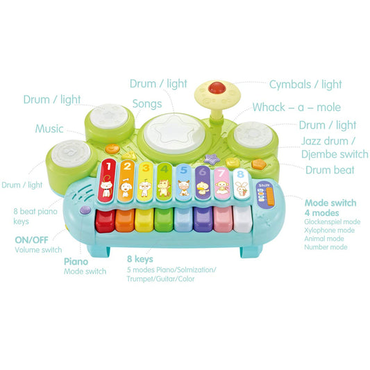 Fisca 3 in 1 Musical Instruments Toys Set - Electronic Piano, Xylophone & Drum - Multicolor Learning Toys for Baby & Toddler 1-3 Years
