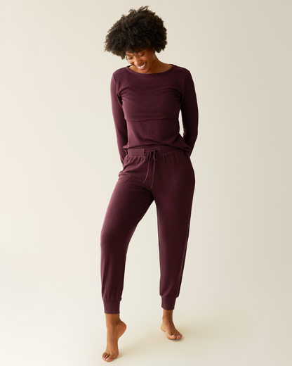 CozyKnit Nursing Pajama & Lounge Set | Deep Burgundy