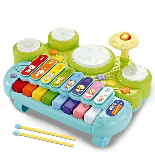 Fisca 3 in 1 Musical Instruments Toys Set - Electronic Piano, Xylophone & Drum - Multicolor Learning Toys for Baby & Toddler 1-3 Years
