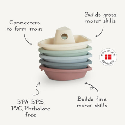 Mushie Stackable Bath Boats Toy (Ocean) | Floating Bathtub Toys For Baby & Toddler, Set Of 5 | Made In Denmark